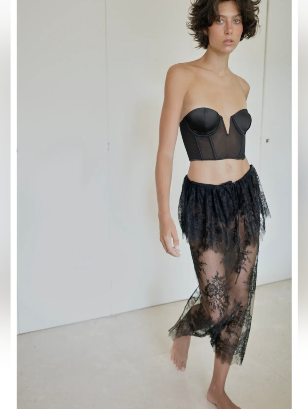 ZARA ZW COLLECTION LACE PENCIL MIDI SKIRT